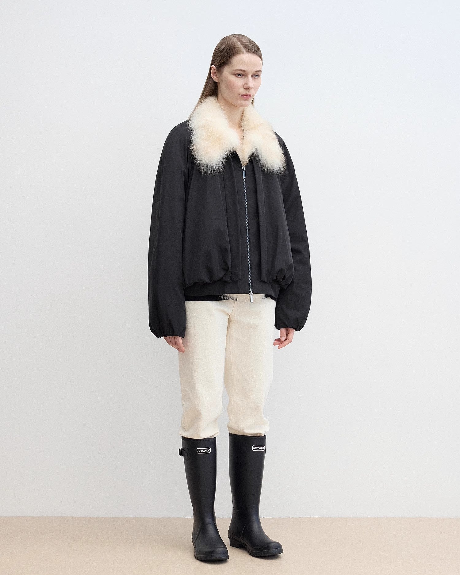 Fireladyfur Contrasting Fox Fur Collar Down Jacket 'Day and Night Rider'