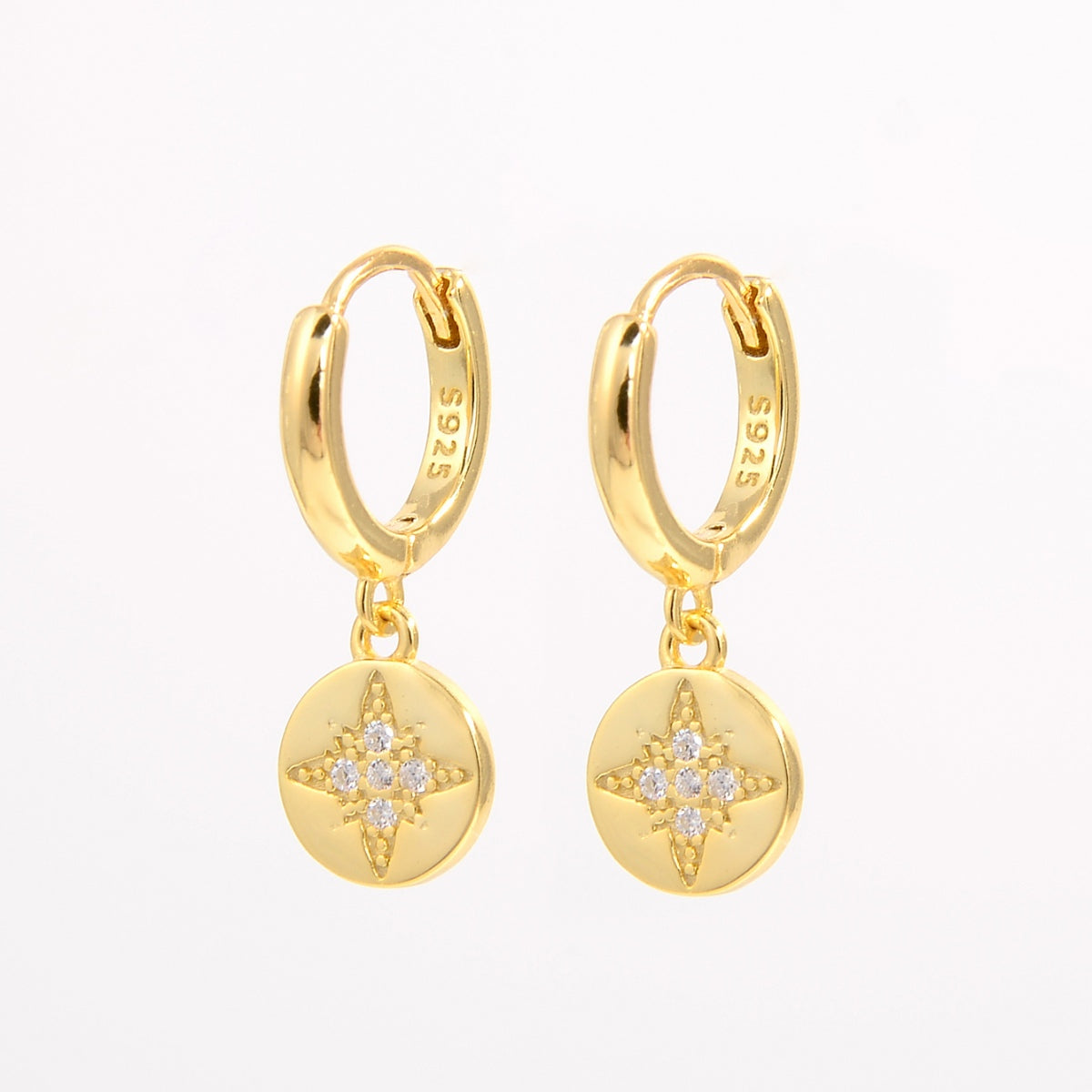 Star Pole Silver Round Earrings