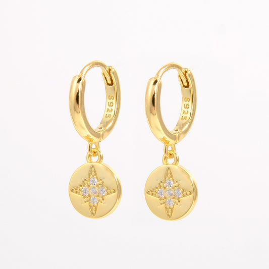 Star Pole Silver Round Earrings