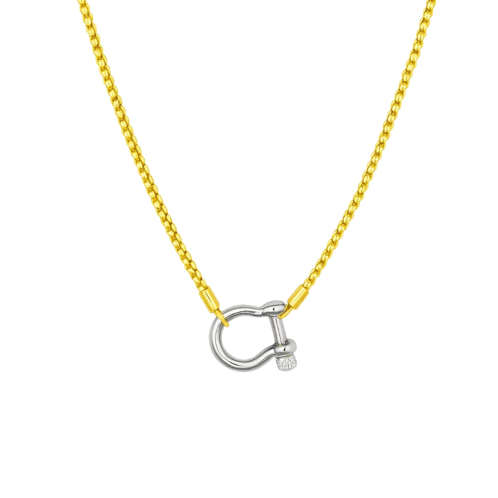 Lucky Lock Carabiner Necklace Two-Tone Mixed Metal Horseshoe Pendant Chain