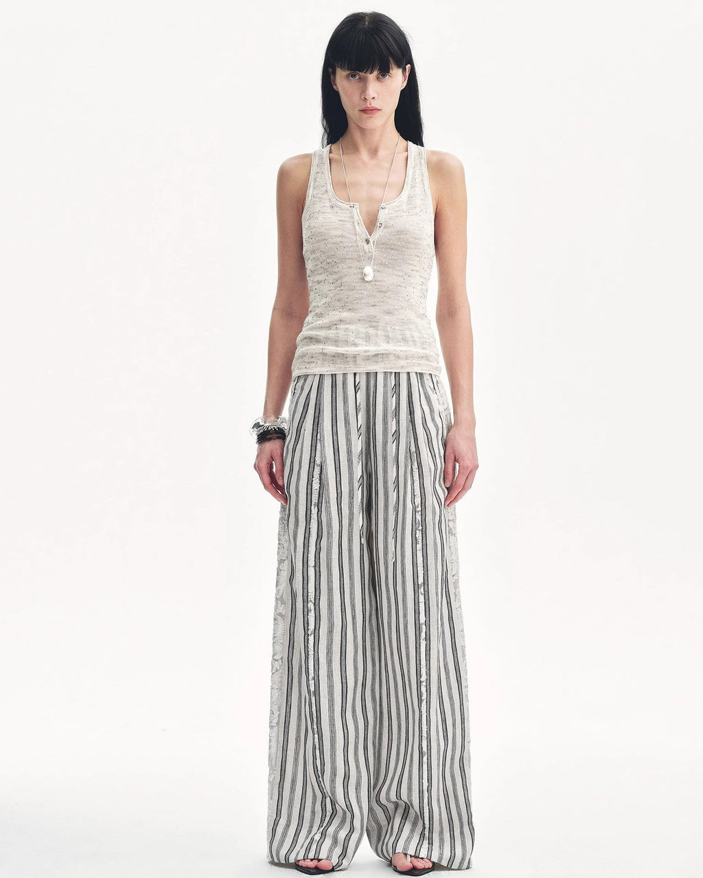 Linen Vertical Stripe Drape Wide Leg Casual Pants ‘Fashion Tension’