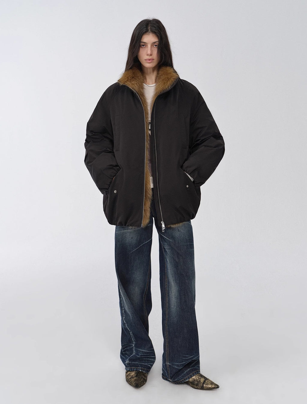 Fireladyfur Mid-Length Two-Tone Fox Fur Down Jacket 'Warm Dialogue'