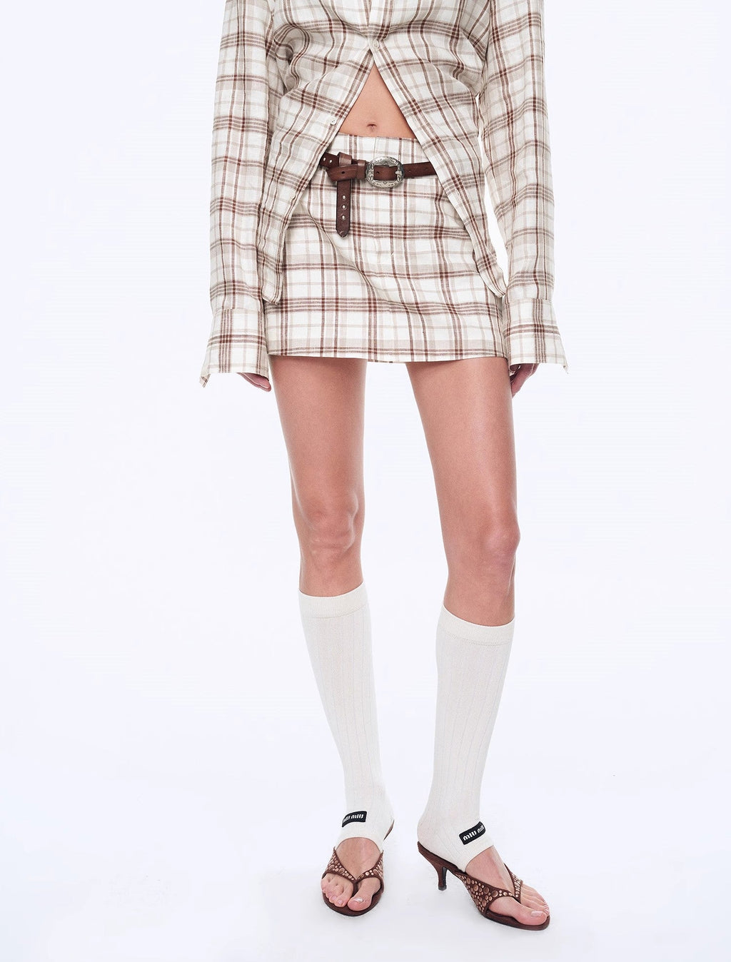 Vintage Linen Shirt & Mini Skirt Two-Piece Spring 'Plaid Sketch'