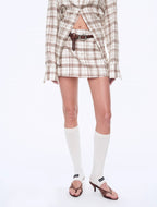 Vintage Linen Shirt & Mini Skirt Two-Piece Spring 'Plaid Sketch'