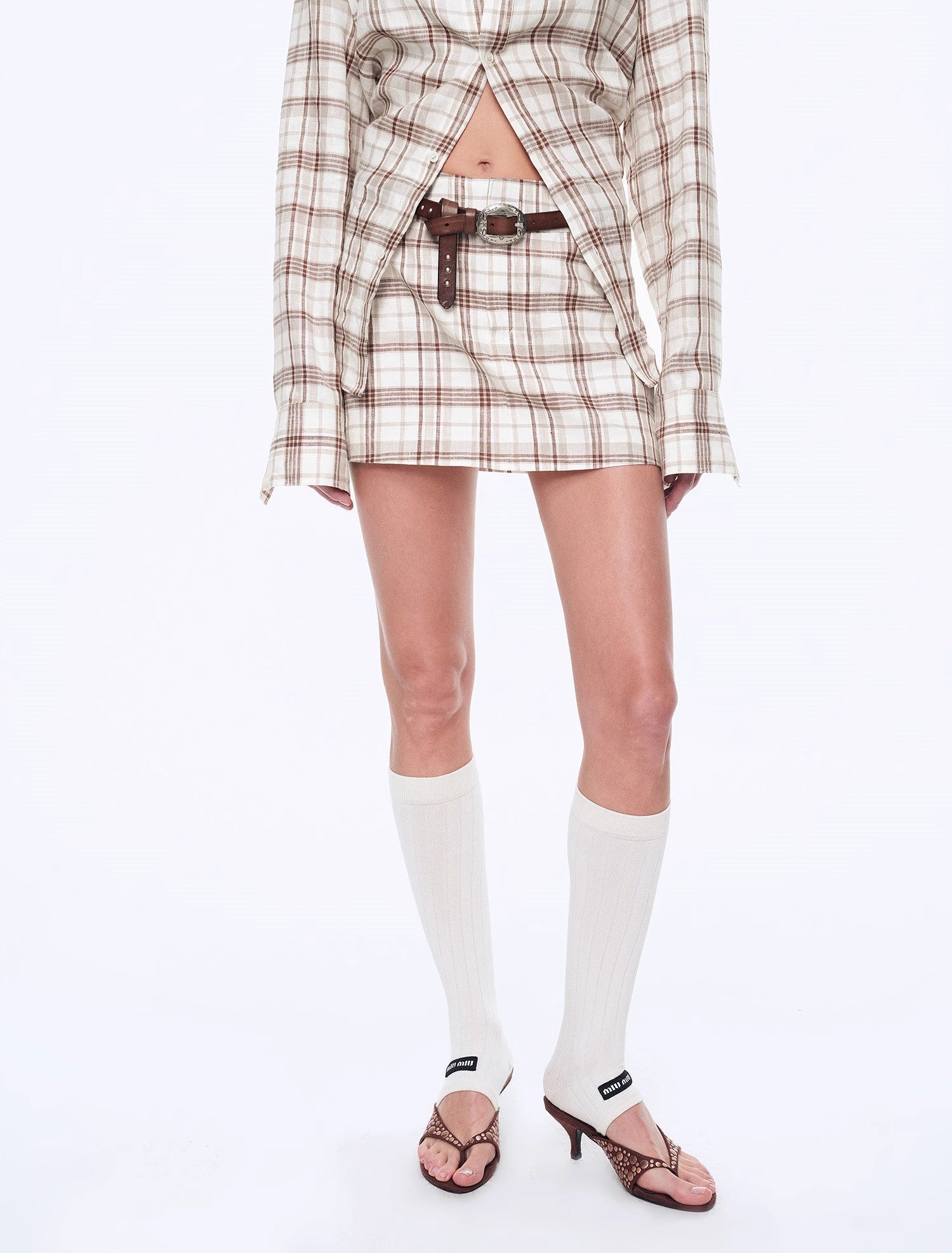 Vintage Linen Shirt & Mini Skirt Two-Piece Spring 'Plaid Sketch'