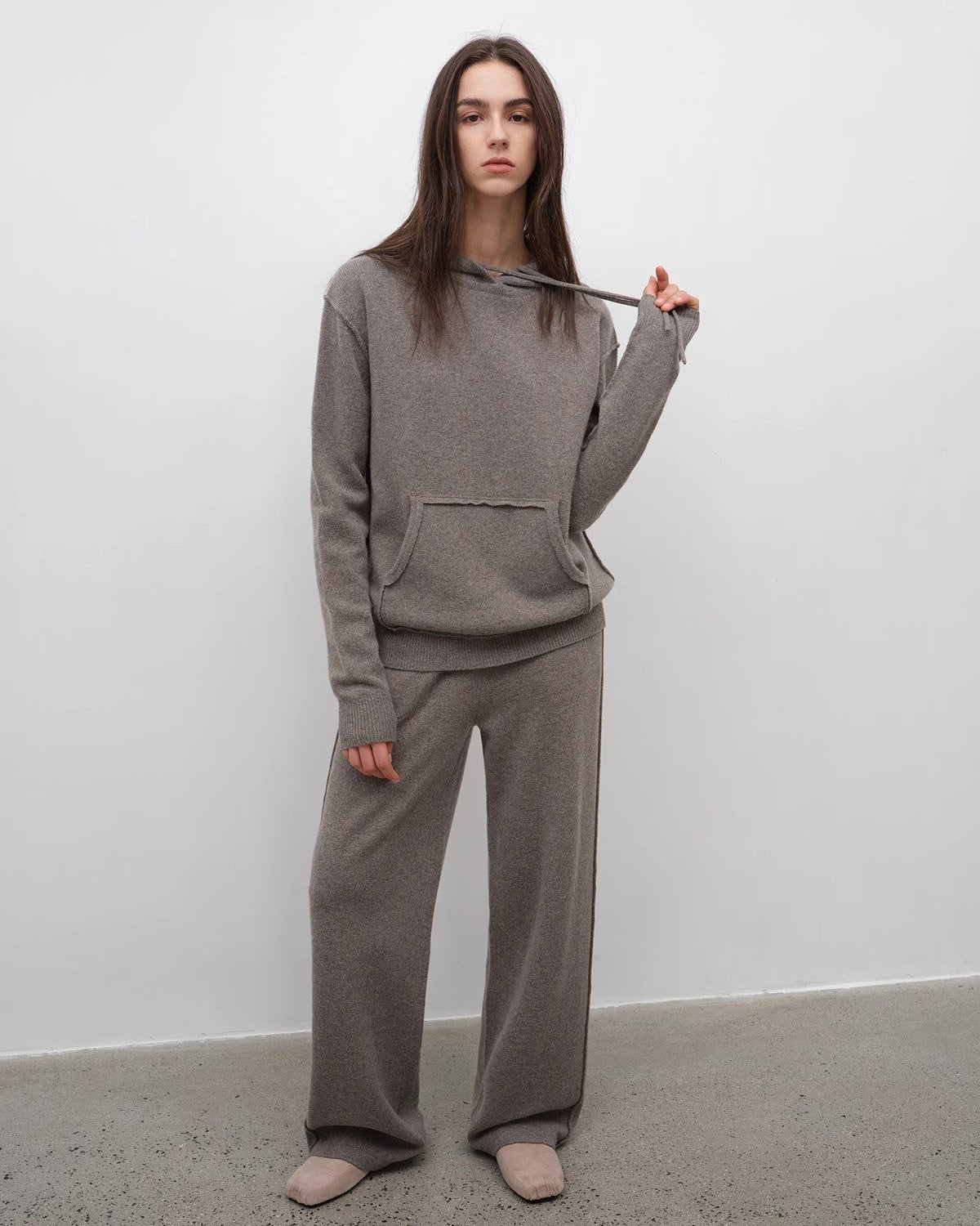 ‘Relaxed Encounter’ Wool Knit Hoodie and Straight-Leg Leisure Pants