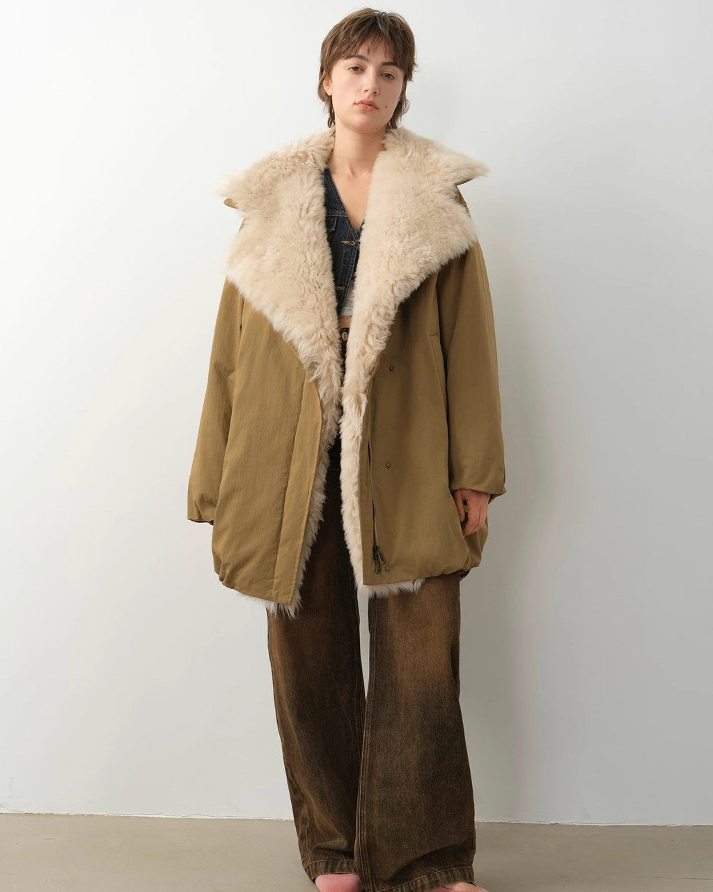 Fireladyfur Women's Winter Goose Down Coat with Tuscan Wool