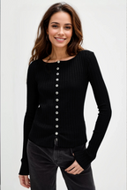 Basic Bae Texture Button-Up Round Neck Long Sleeve Top