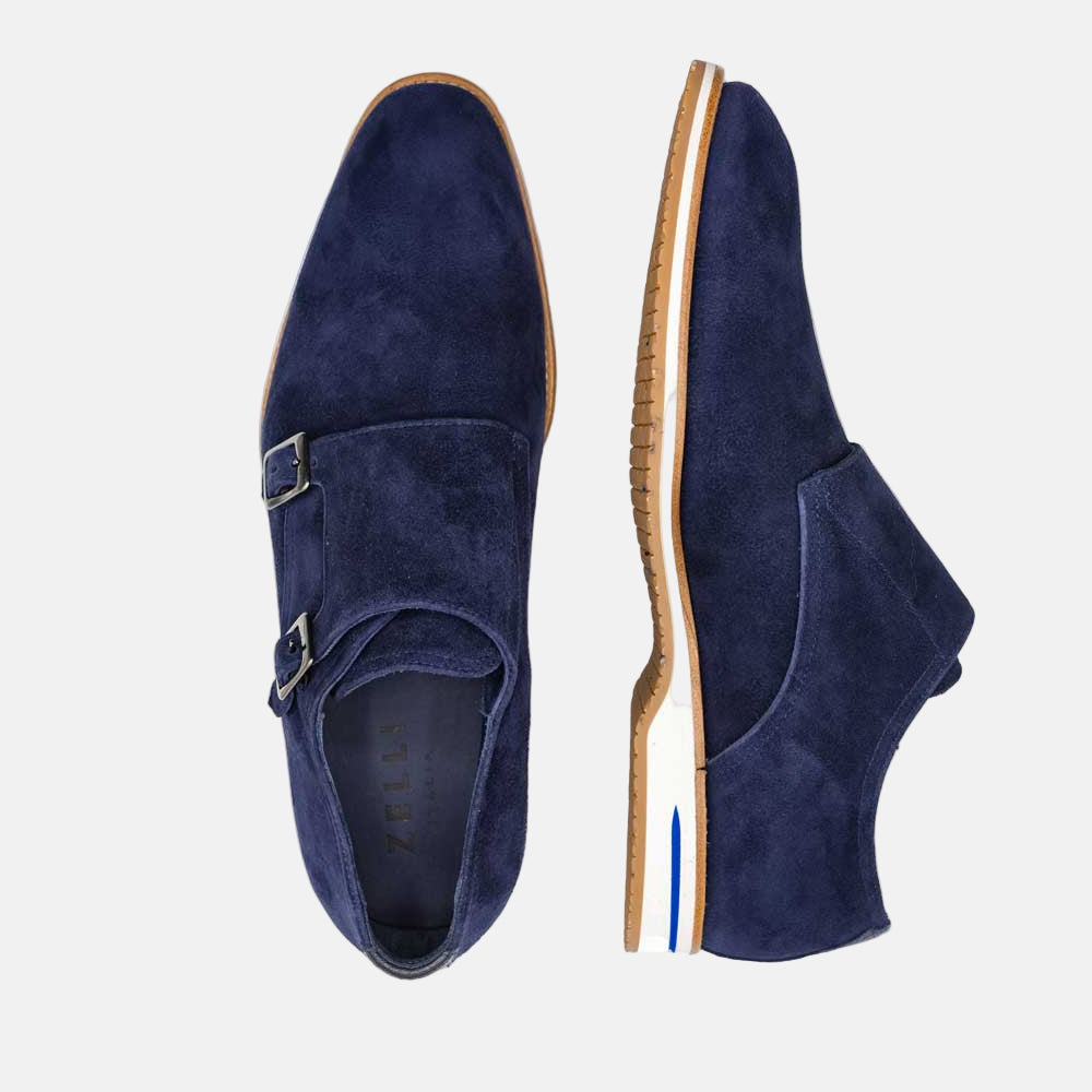 LEGERRA Sueded Goatskin Monkstrap | Navy