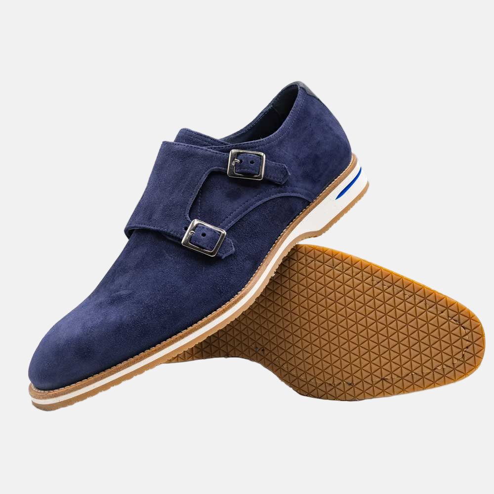LEGERRA Sueded Goatskin Monkstrap | Navy