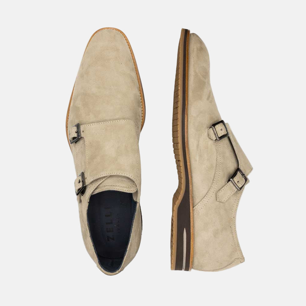LEGERRA Sueded Goatskin Monkstrap | Sand