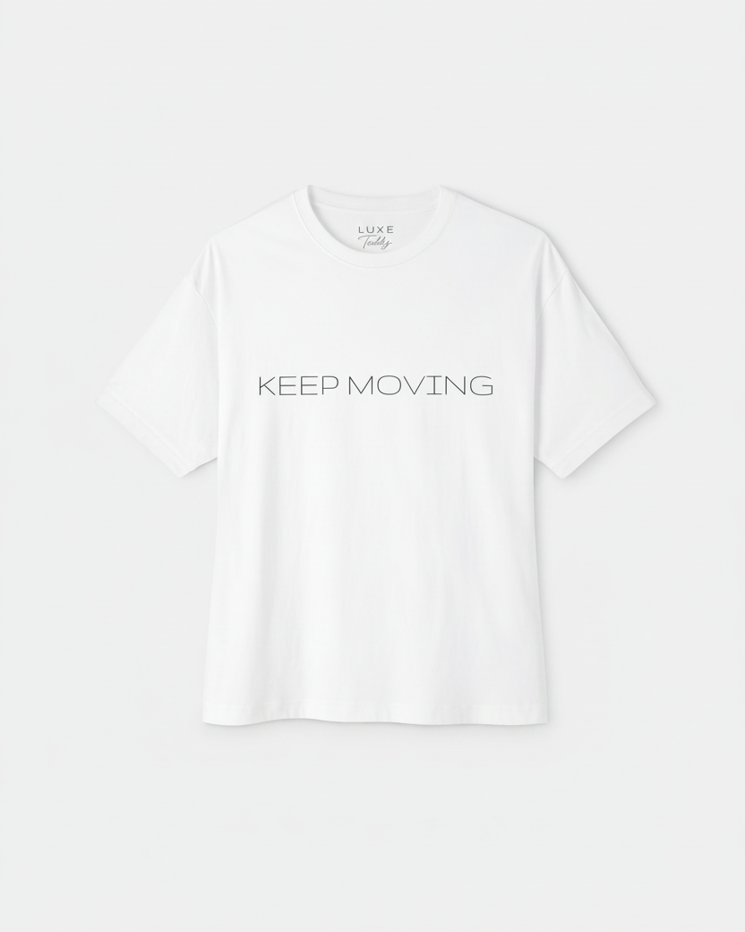 Luxe Teddy Oversized 'KEEP MOVING' Boxy Tee | 1023