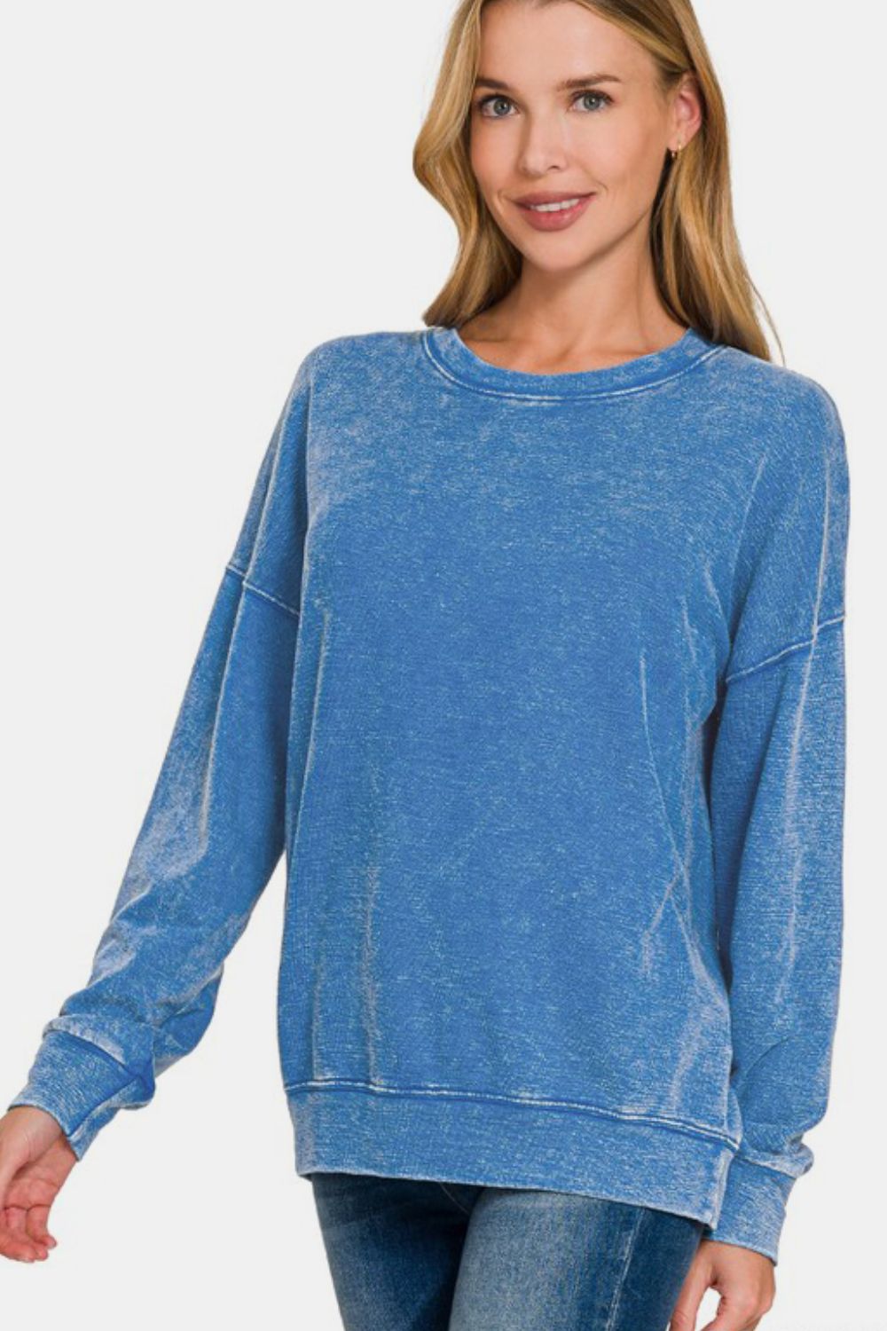 Blue Washed Dropped Shoulder Sweatshirt