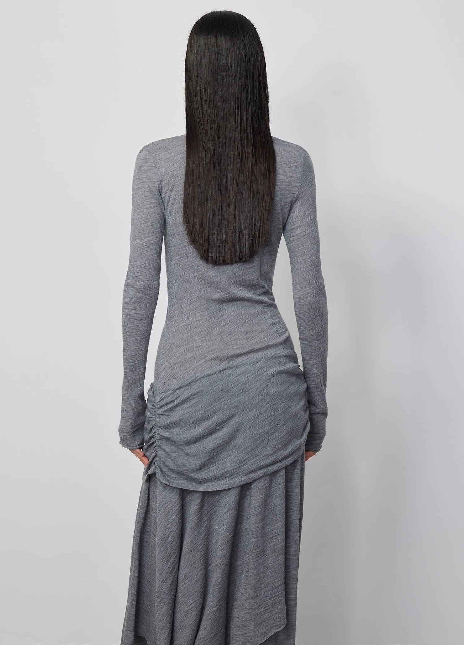 'Dreamy Ball' Lightweight and Breathable 100% Wool U-Neck Irregular Hem Dress