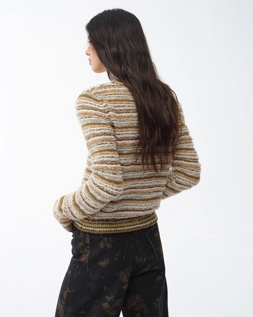 ‘Nice Weekend’ Striped Mixed Woven Knit Cardigan/Vest