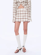Vintage Linen Shirt & Mini Skirt Two-Piece Spring 'Plaid Sketch'