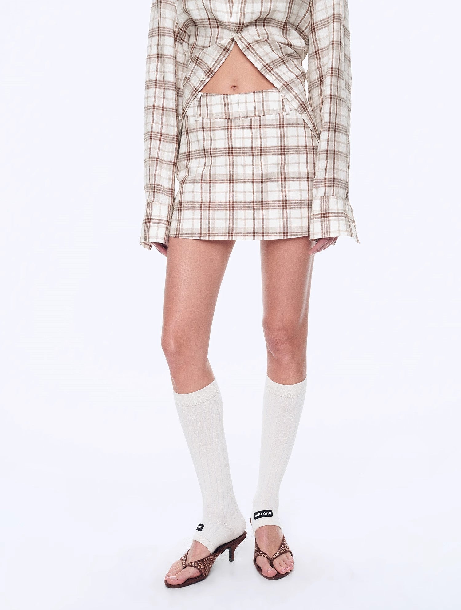 Vintage Linen Shirt & Mini Skirt Two-Piece Spring 'Plaid Sketch'
