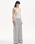 Linen Vertical Stripe Drape Wide Leg Casual Pants ‘Fashion Tension’