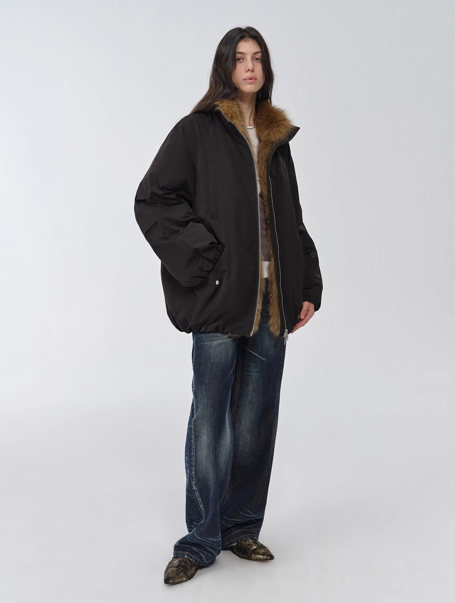 Fireladyfur Mid-Length Two-Tone Fox Fur Down Jacket 'Warm Dialogue'