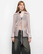 Silk Chiffon Light and Hazy Cool Drape Lace-Up Summer Shirt ‘Hazy Moonlight’