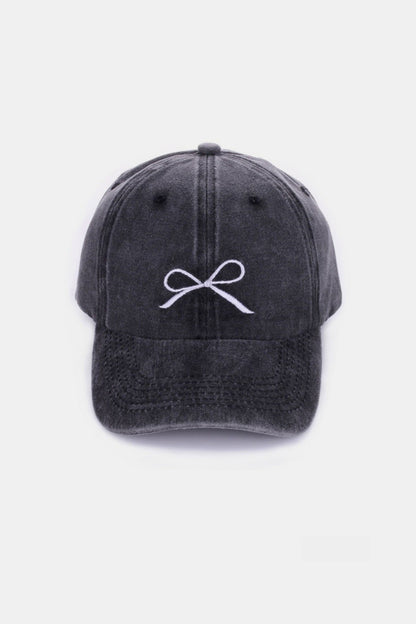 Bow Embroidered Washed Cotton Caps