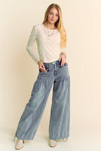 Bow Mesh Long Sleeve Top Cream