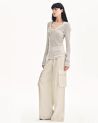 ‘Spring Old Dream’ Loose and Versatile Slightly Hollow V-Neck Top