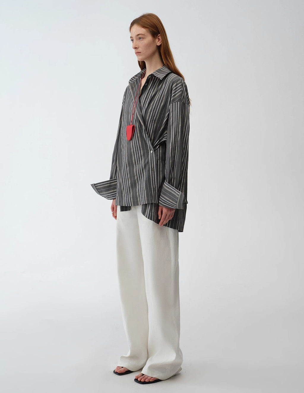 'Striped Fantasy' Asymmetric Slanted Front Two-Wear Striped Long Sleeve Shirt