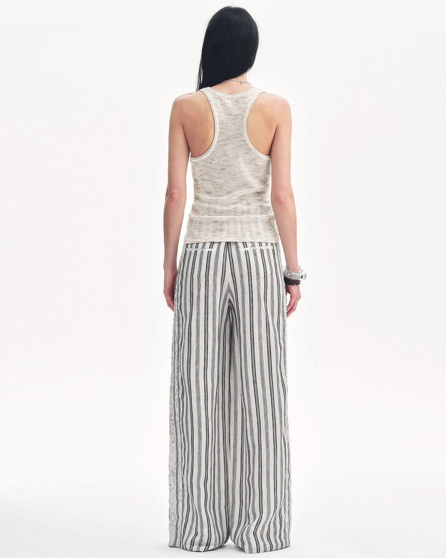 Linen Vertical Stripe Drape Wide Leg Casual Pants ‘Fashion Tension’