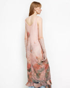 Acetate Mulberry Silk V-Neck Ruffled Draped Twist Strap Summer Dress ‘Rosy Ombre’