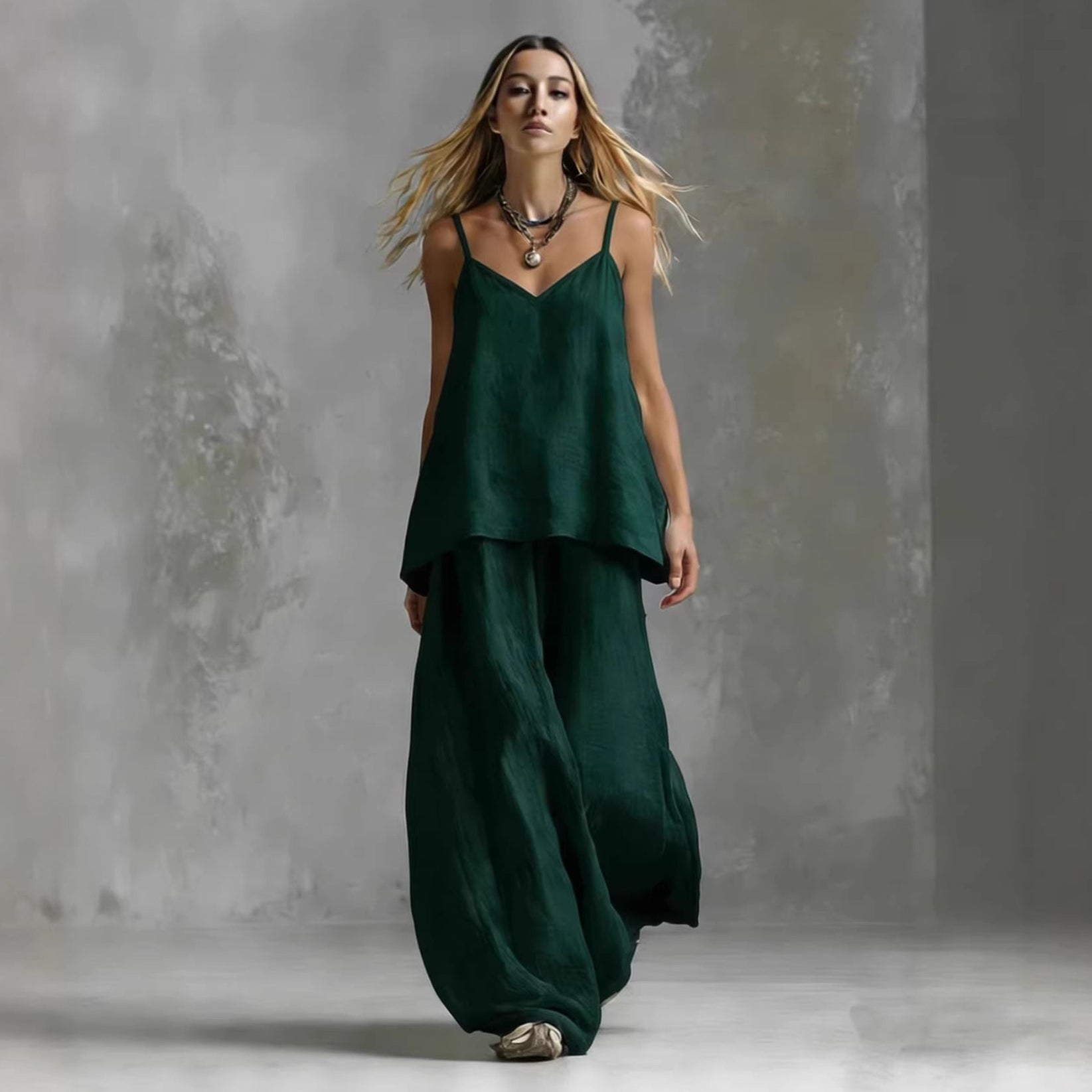 Women's Sleeveless Elegant Pantsuit | Off-Shoulder 2-Piece Suit Set
