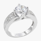 CZ 7mm Sterling Silver Plated Crossover Halo Promise Engagement Ring