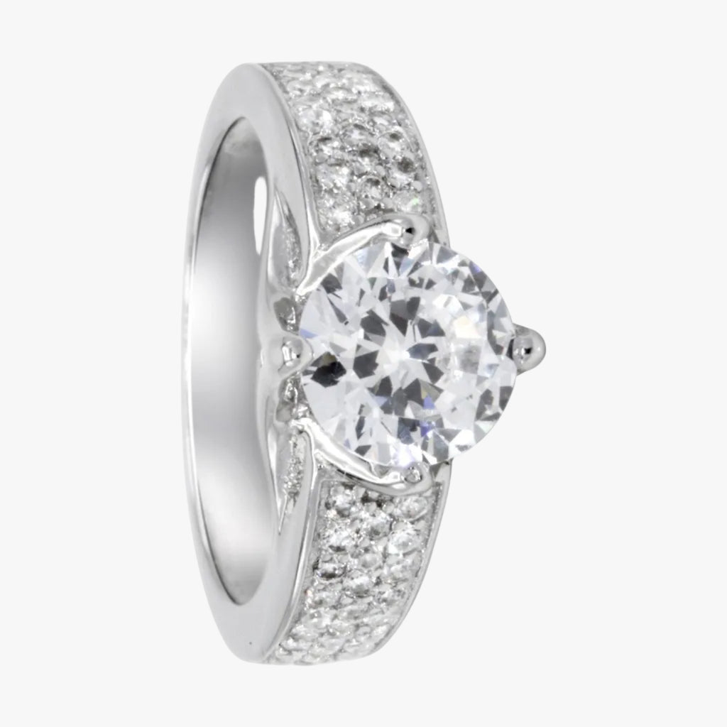 CZ 7mm Sterling Silver Plated Crossover Halo Promise Engagement Ring