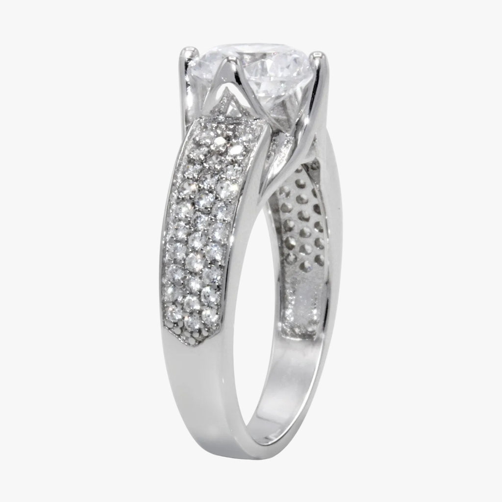 CZ 7mm Sterling Silver Plated Crossover Halo Promise Engagement Ring