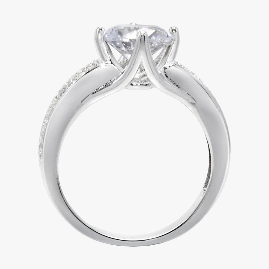 CZ 7mm Sterling Silver Plated Crossover Halo Promise Engagement Ring