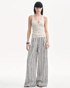 Linen Vertical Stripe Drape Wide Leg Casual Pants ‘Fashion Tension’