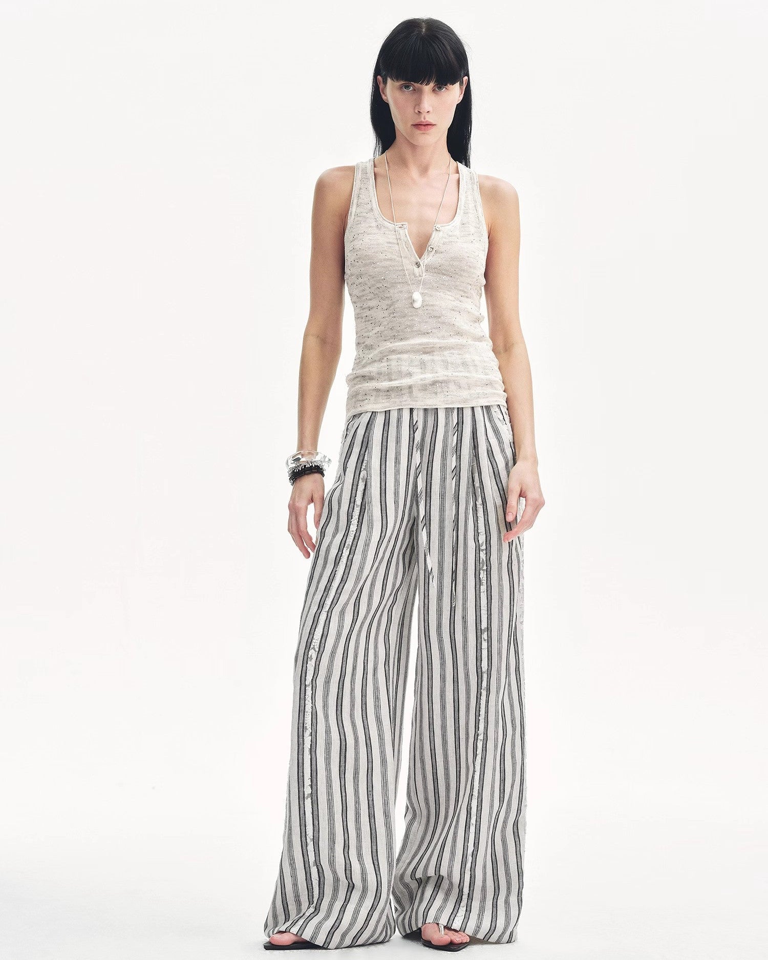 Linen Vertical Stripe Drape Wide Leg Casual Pants ‘Fashion Tension’