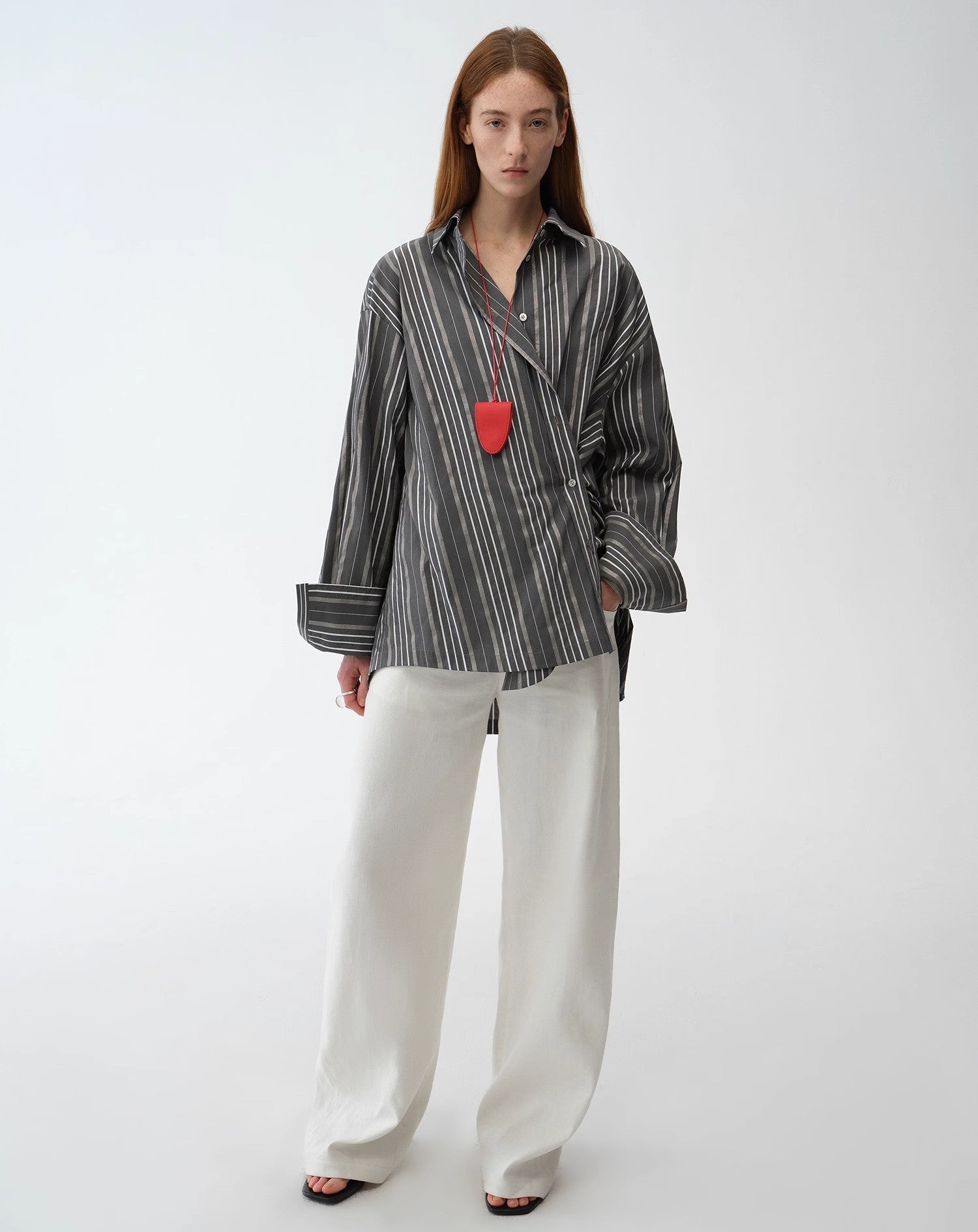 'Striped Fantasy' Asymmetric Slanted Front Two-Wear Striped Long Sleeve Shirt