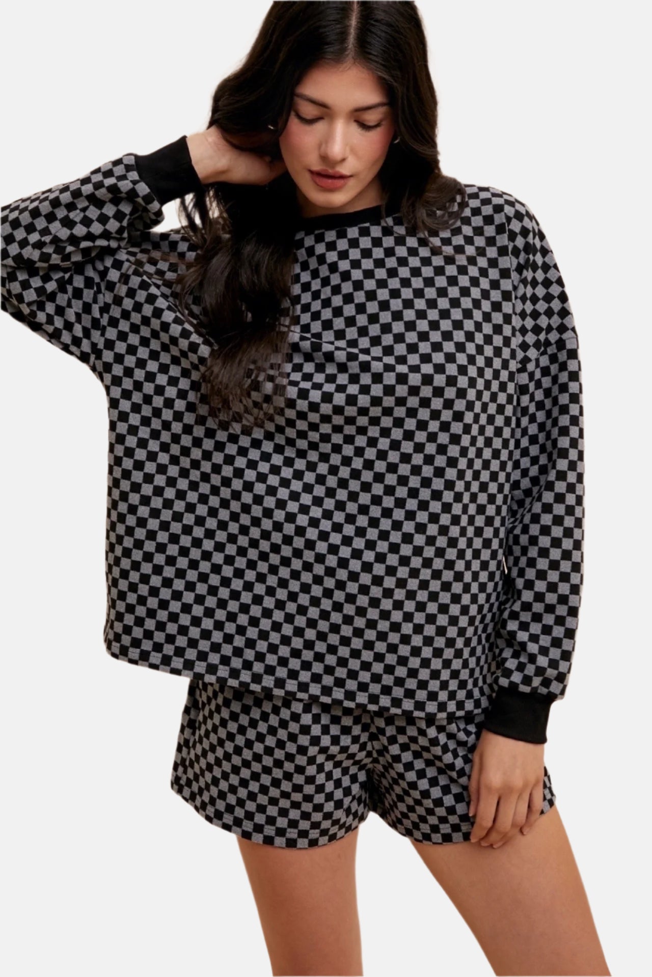 Black Checkered Top and Shorts Set