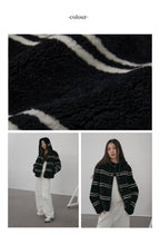 Fireladyfur Women's Lamb Wool Striped Jacket ‘Snowy New Year’
