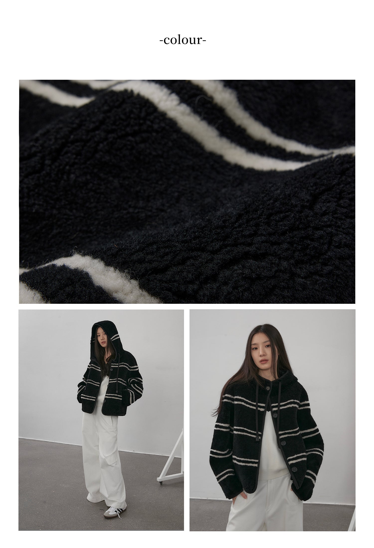 Fireladyfur Women's Lamb Wool Striped Jacket ‘Snowy New Year’