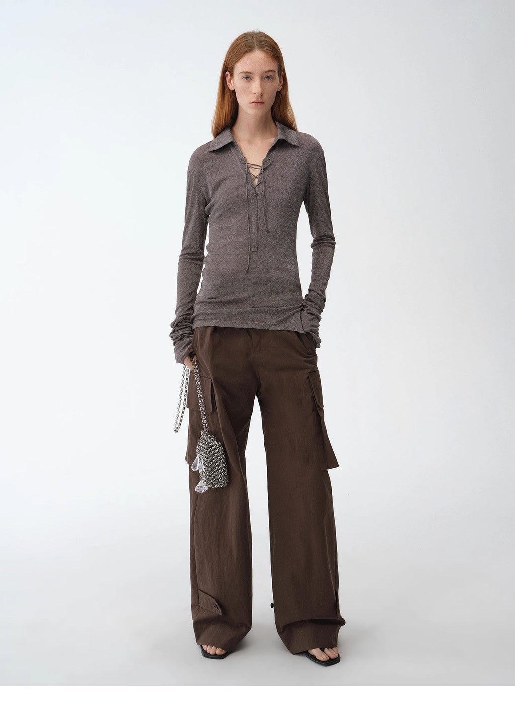 Light Silver Silk Slightly Transparent Knit Top ‘Eiffel’