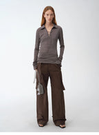 Light Silver Silk Slightly Transparent Knit Top ‘Eiffel’