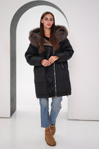Genuine Polar Fox Insulated Coat | Black