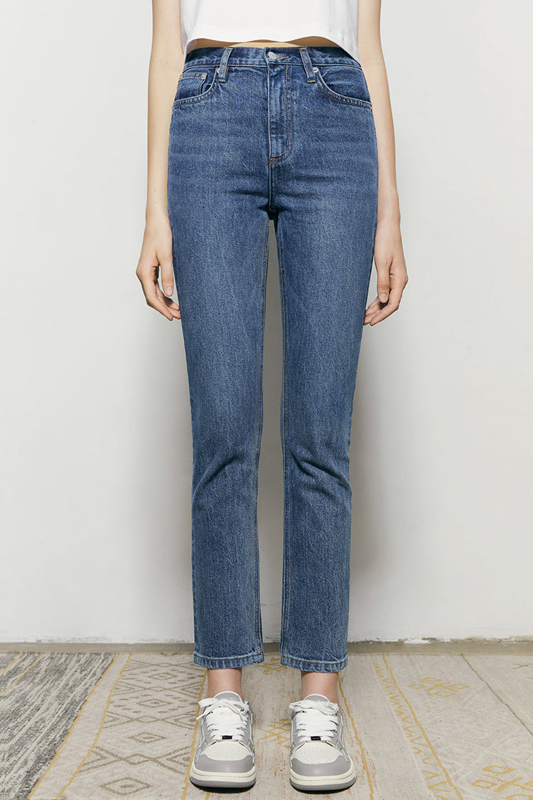 Two Shots High Rise Straight Crop Jeans | HJ013