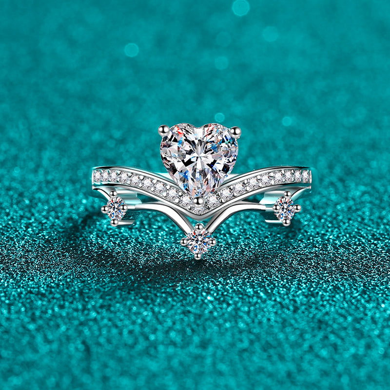 Heart Shape 1 Ct Moissanite Zircon Silver Ring