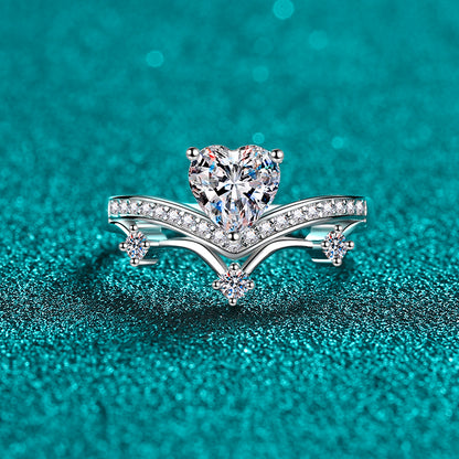 Heart Shape 1 Ct Moissanite Zircon Silver Ring