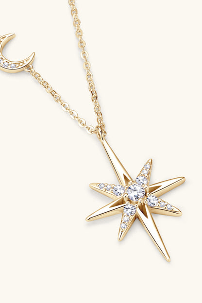 Star & Moon Silver Pendant Necklace