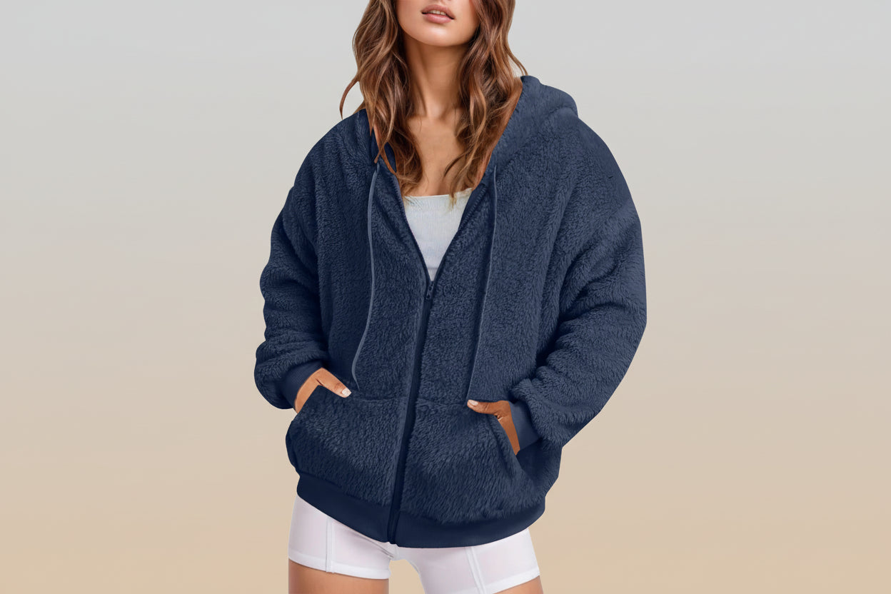 Long Zip-Up Hoodie | Soft Cotton Velvet | Oversized Fit