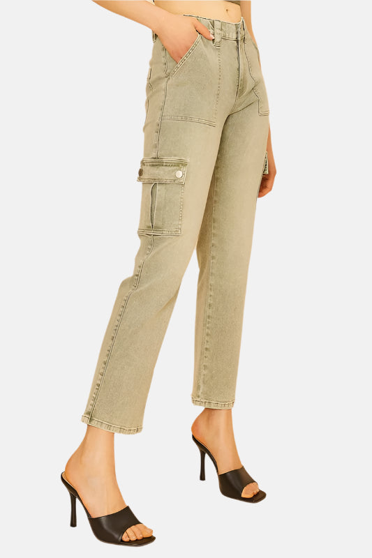 Straight Leg Jeans with Cargo Pockets Sage